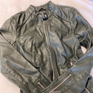 Fitted Forest Green Leather Jacket NWT
